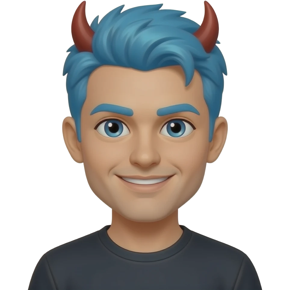 man with blue hairs spice devil emoji