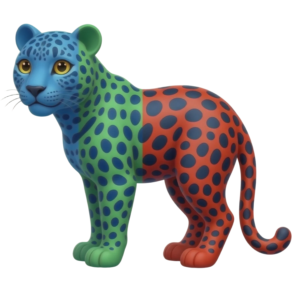 Blue half green half red leopard emoji