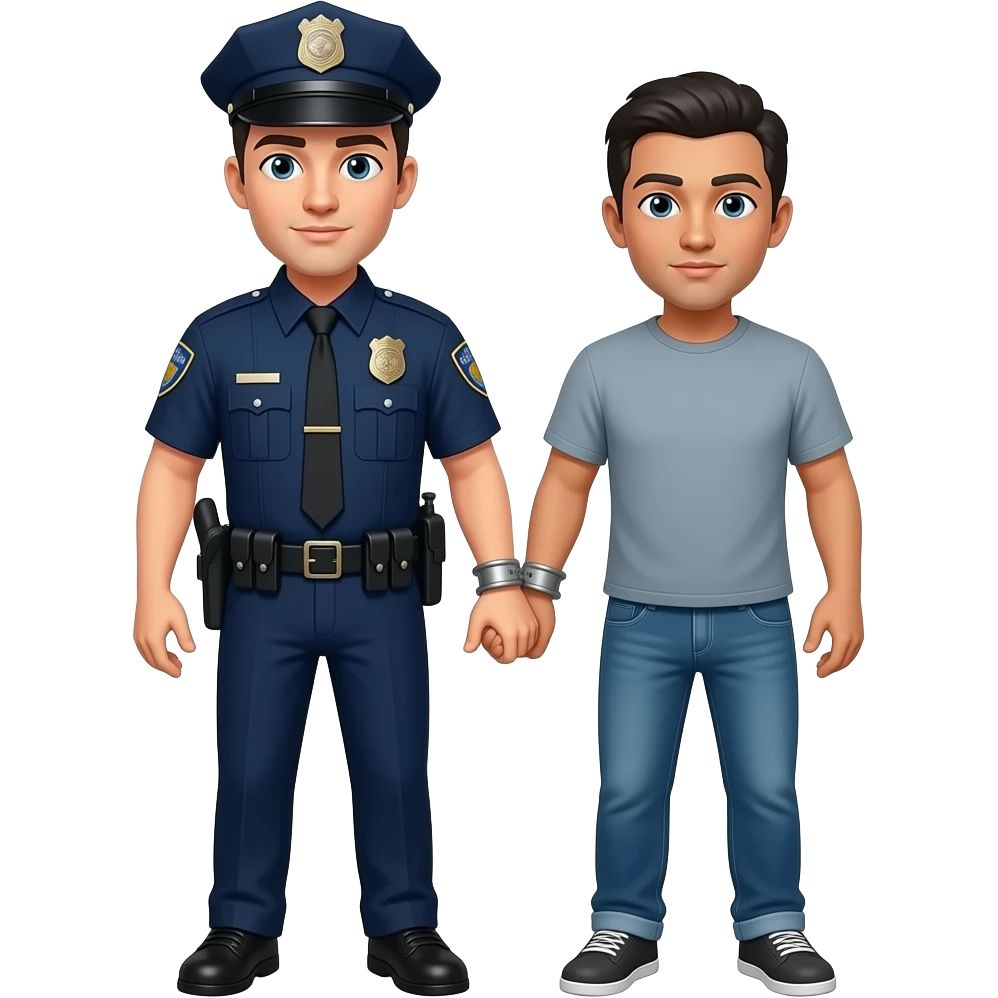 Male police officer with black hair handcuffing a robber emoji