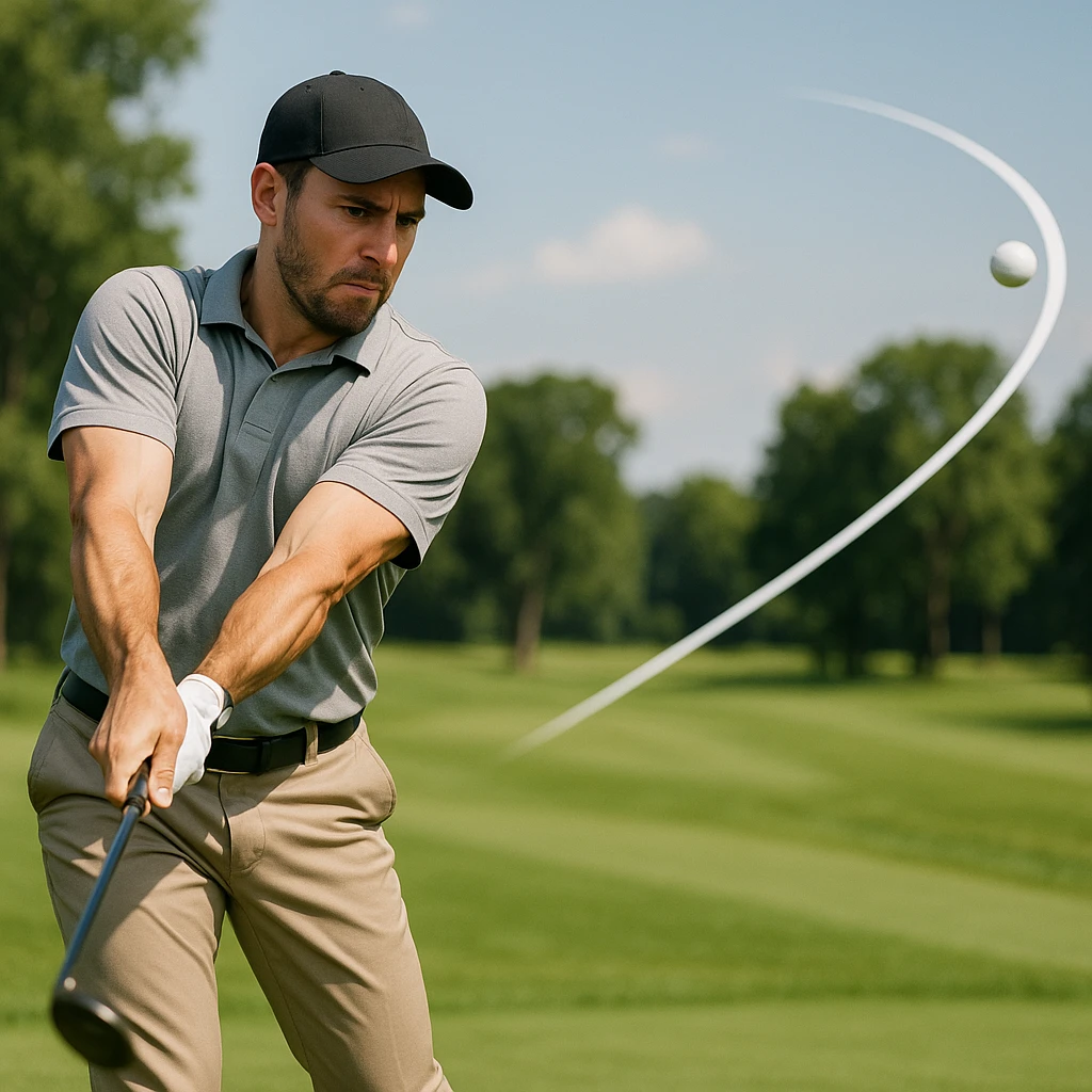 A golfer hitting a slice emoji
