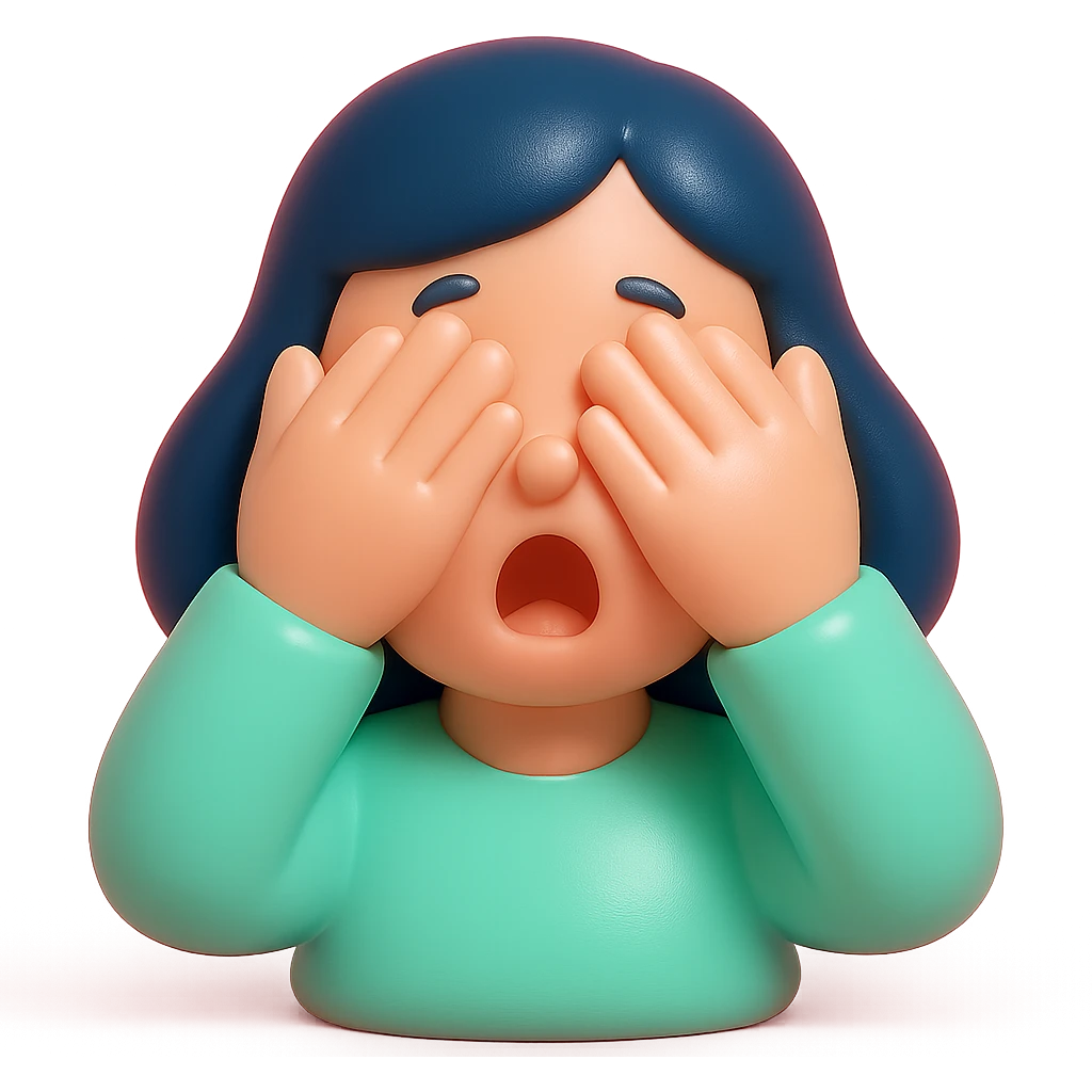 Woman with dark blue hair and blue fingernails with hands over her eyes in shock emoji
