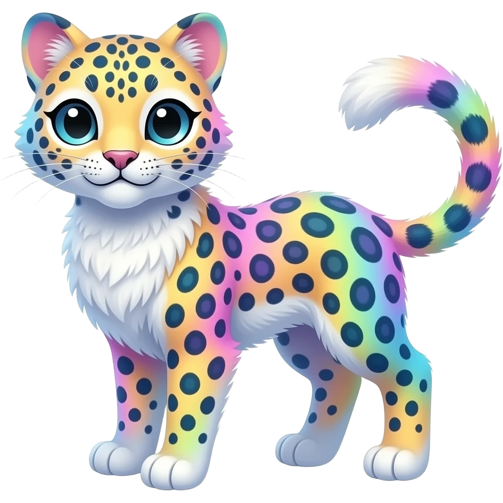 Colorful iridescent floofy fluffy furry exotic esoteric patterned Gradients-colored realistic elegant lanky feminine cute pretty Liepard-Litten-Meloetta-Sprigatito-Pokémon-fusion-creature (full body) emoji