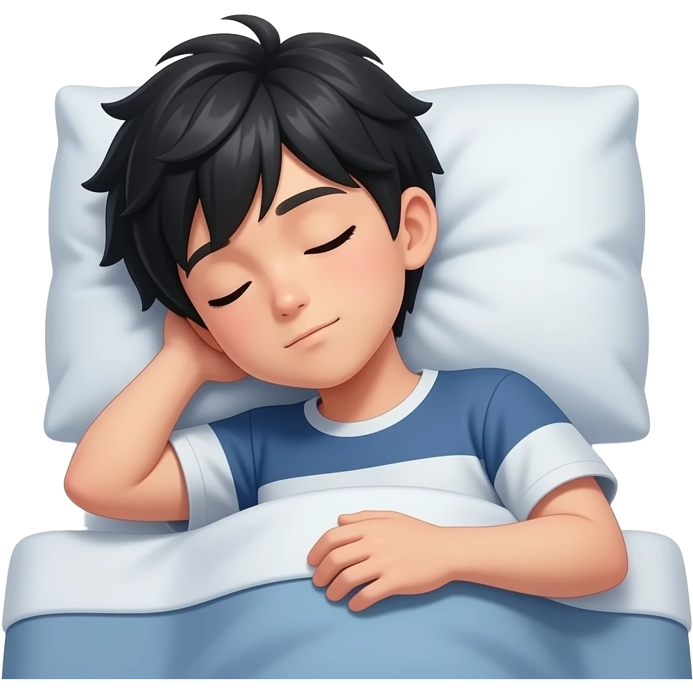 22 year old japanese boy sleeping in bed dreaming about valorant. emoji