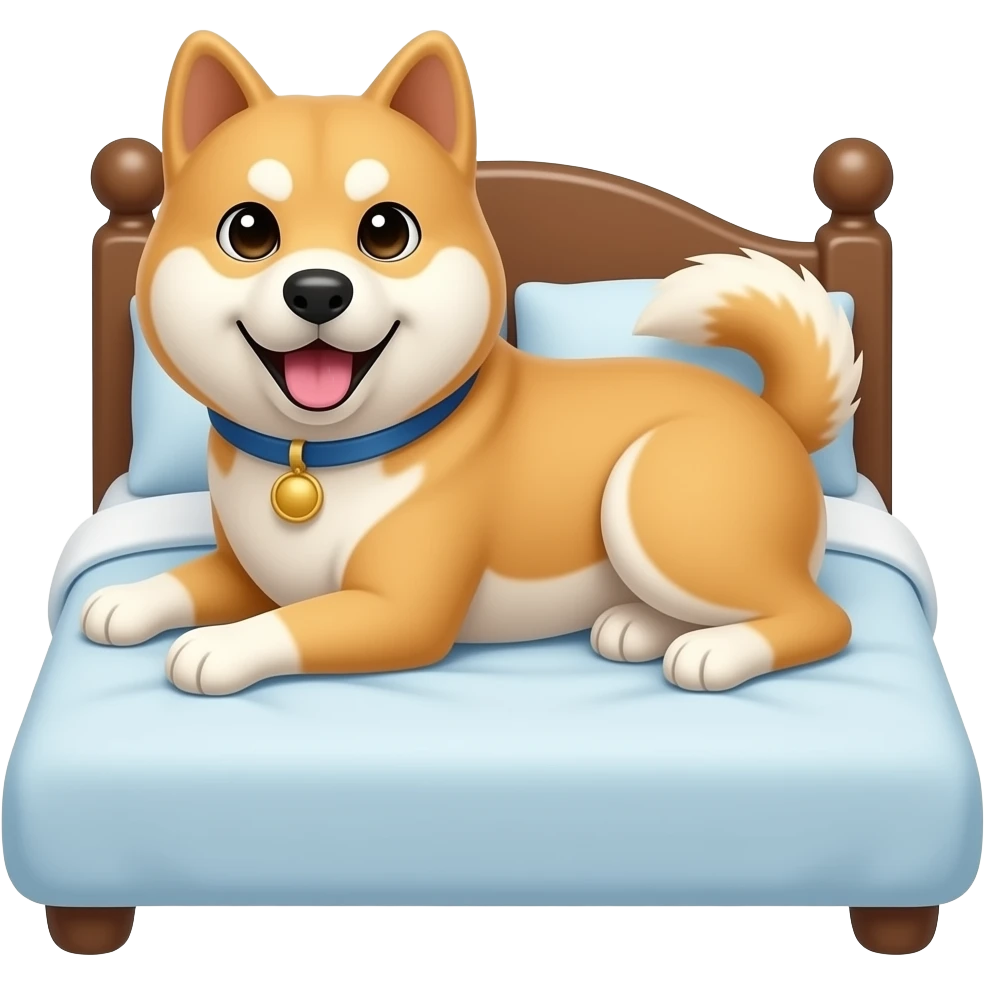 Hachiko dog in chibi cute animation lying on bed emoji