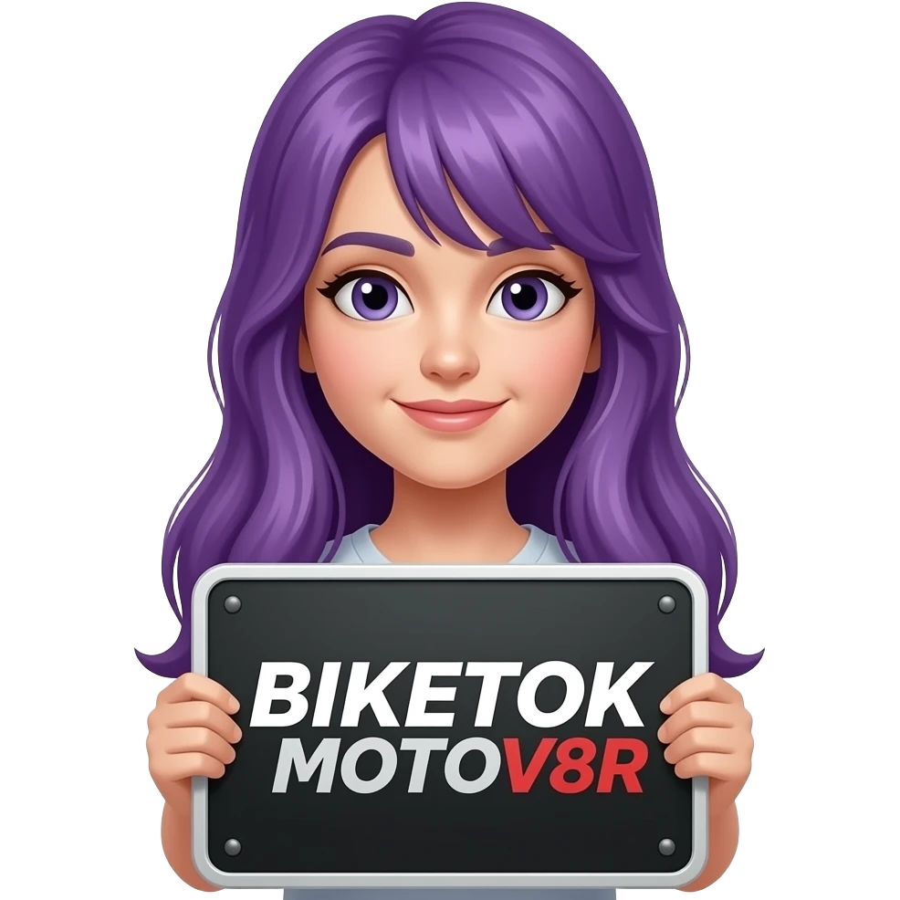 girl with long purple hair with a BIKETOK MOTOv8R sign emoji