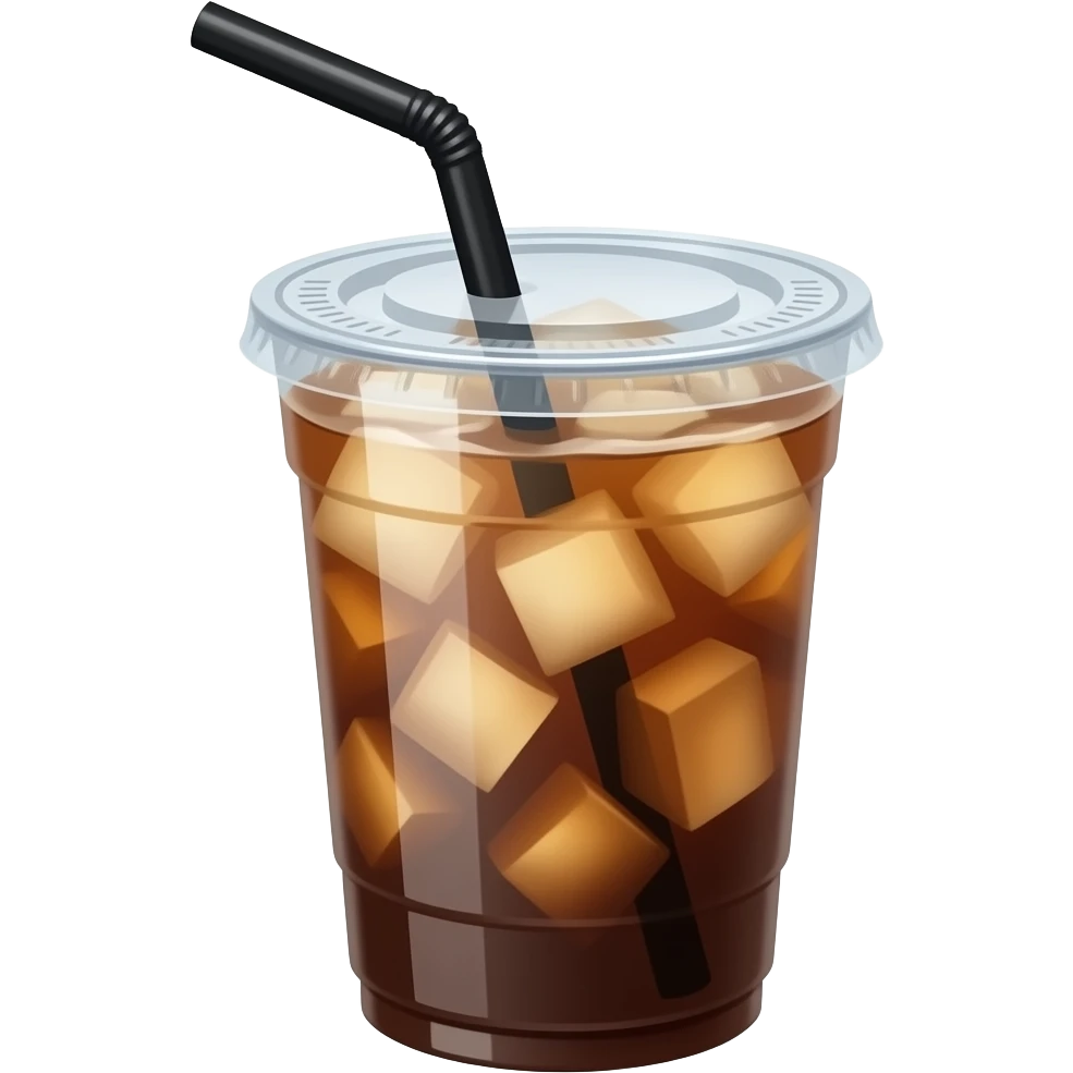 iced latte in a plasic cup with flat top and black straw emoji