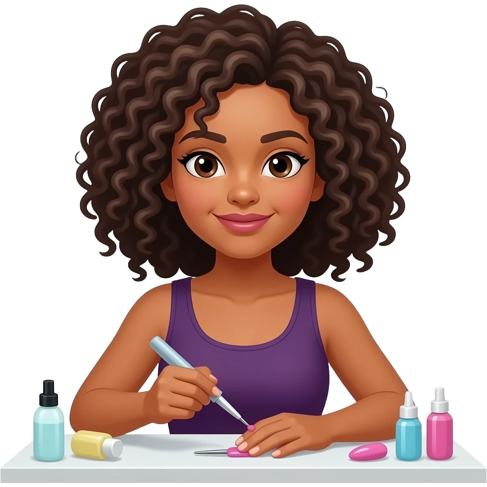 A mixed race woman with curly hair getting her nails done at the salon emoji