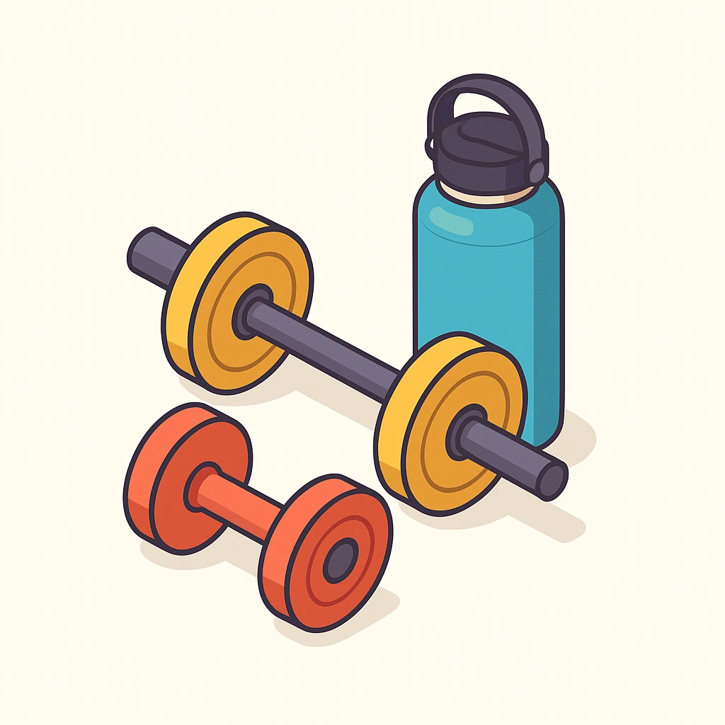 isometric 3d detailed icon of gym weights and a hydroflask, clean, modern, no text emoji