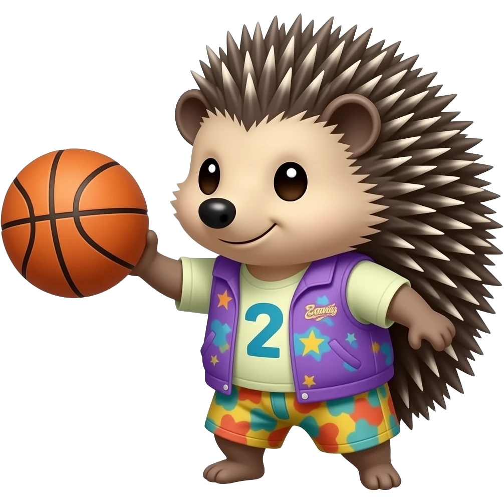cute Hedgehog wearing funky cloth, playing basketball emoji