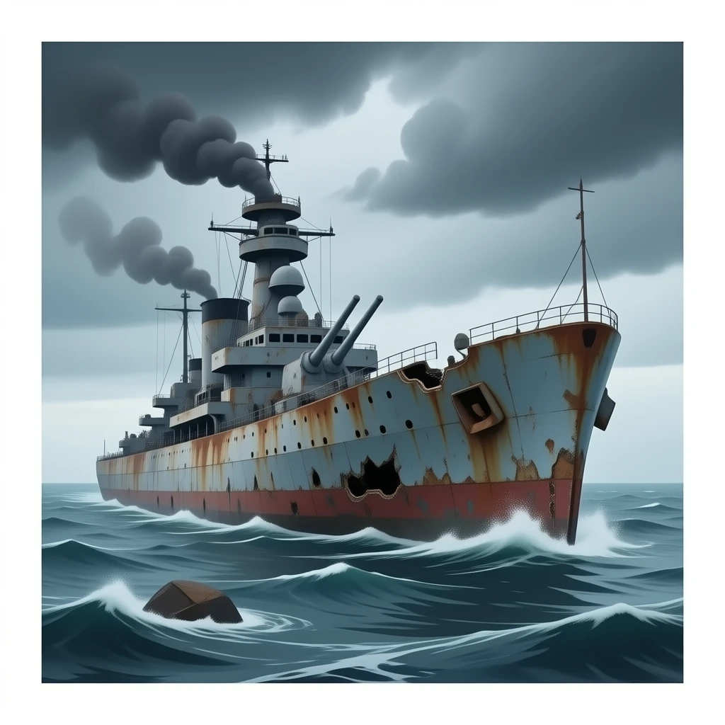 warship rusty destroyed submerged emoji