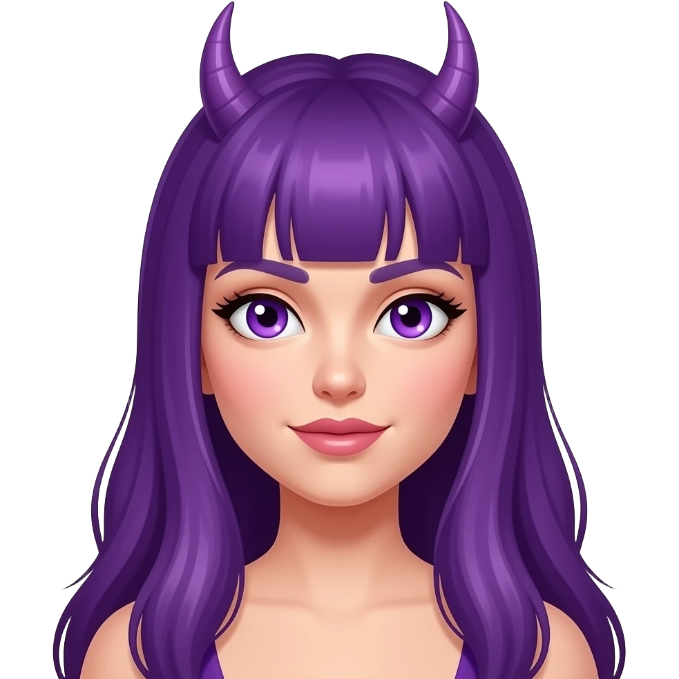 sexy girl with long purple hair and purple eyes with horns emoji