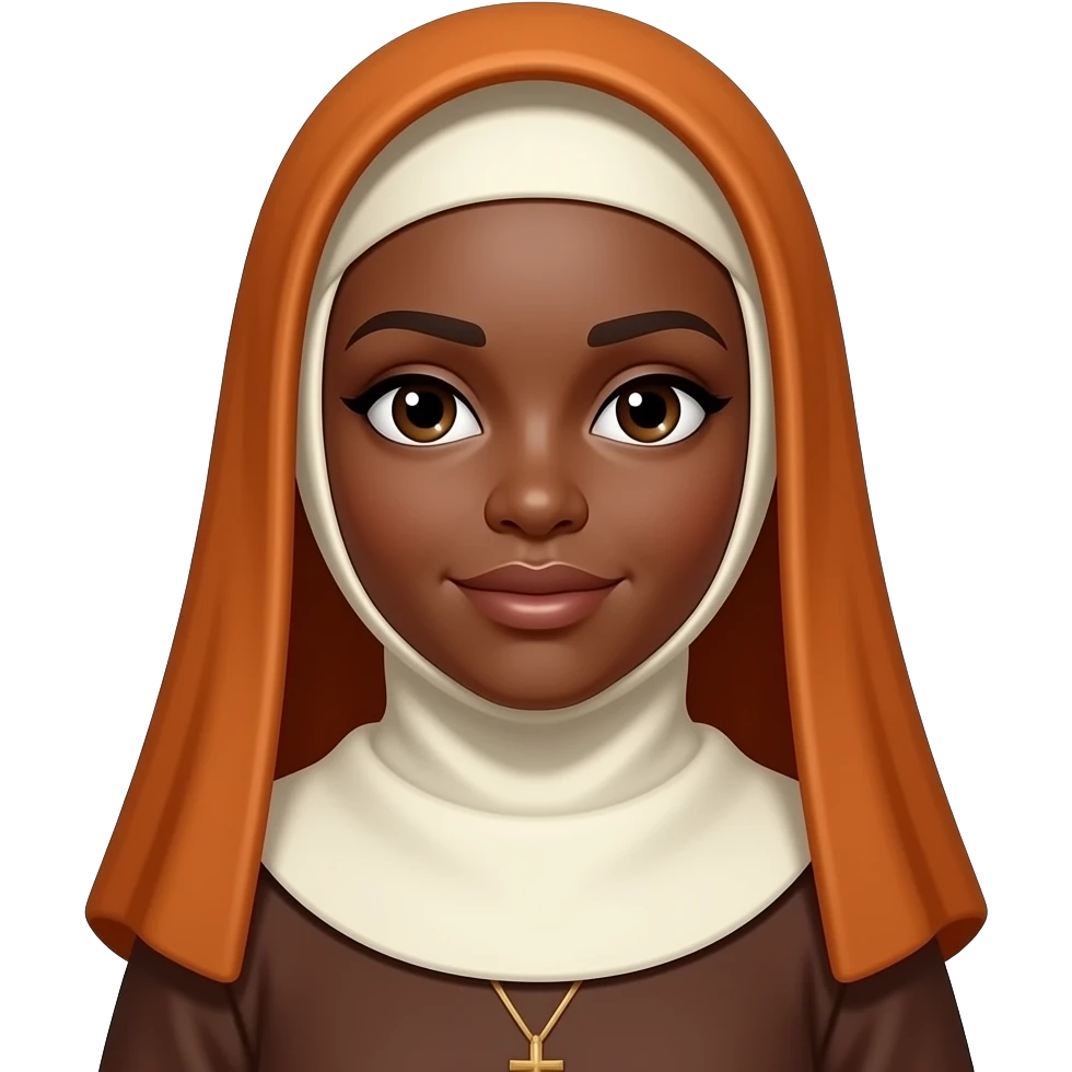 African American Muslimah, a woman, black skin Wearing a fall head scarf, (like a nun) emoji
