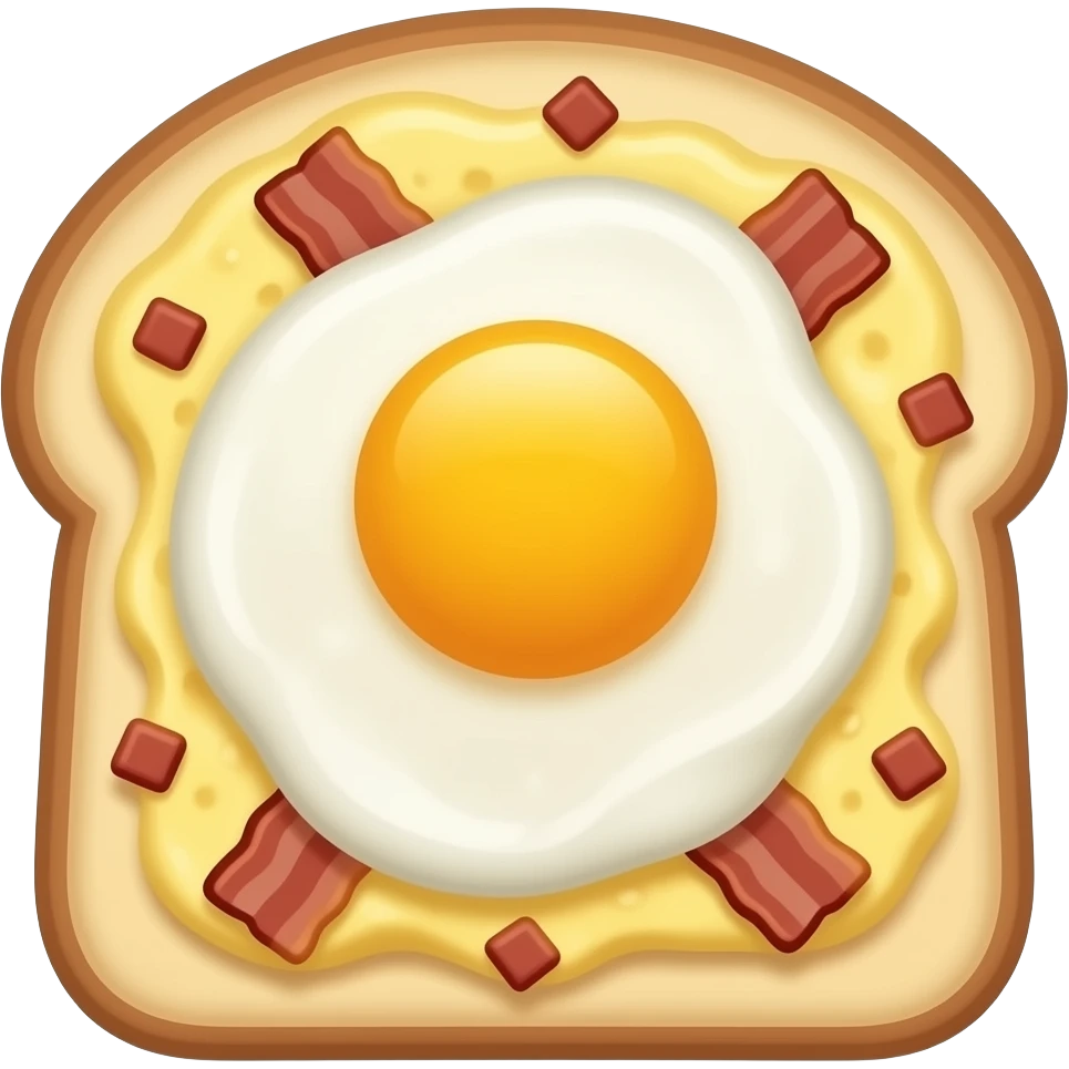 toast with SCRAMBLED egg and pieces of bacon on it emoji