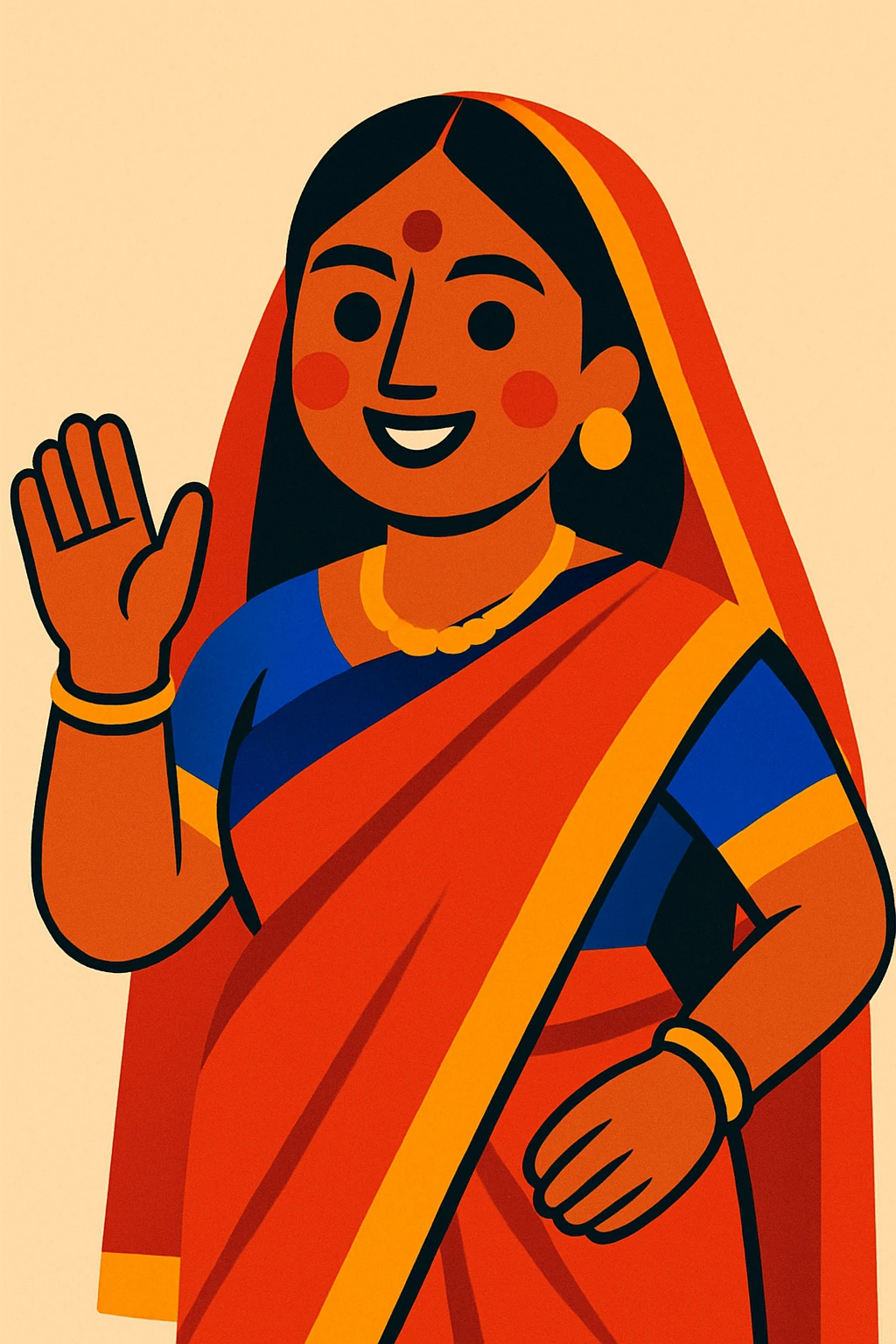 an Indian person in traditional attire, vibrant colors, friendly expression emoji