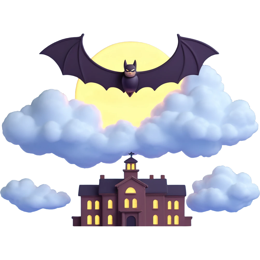 bat signal, 3D style, glowing effect, realistic clouds emoji