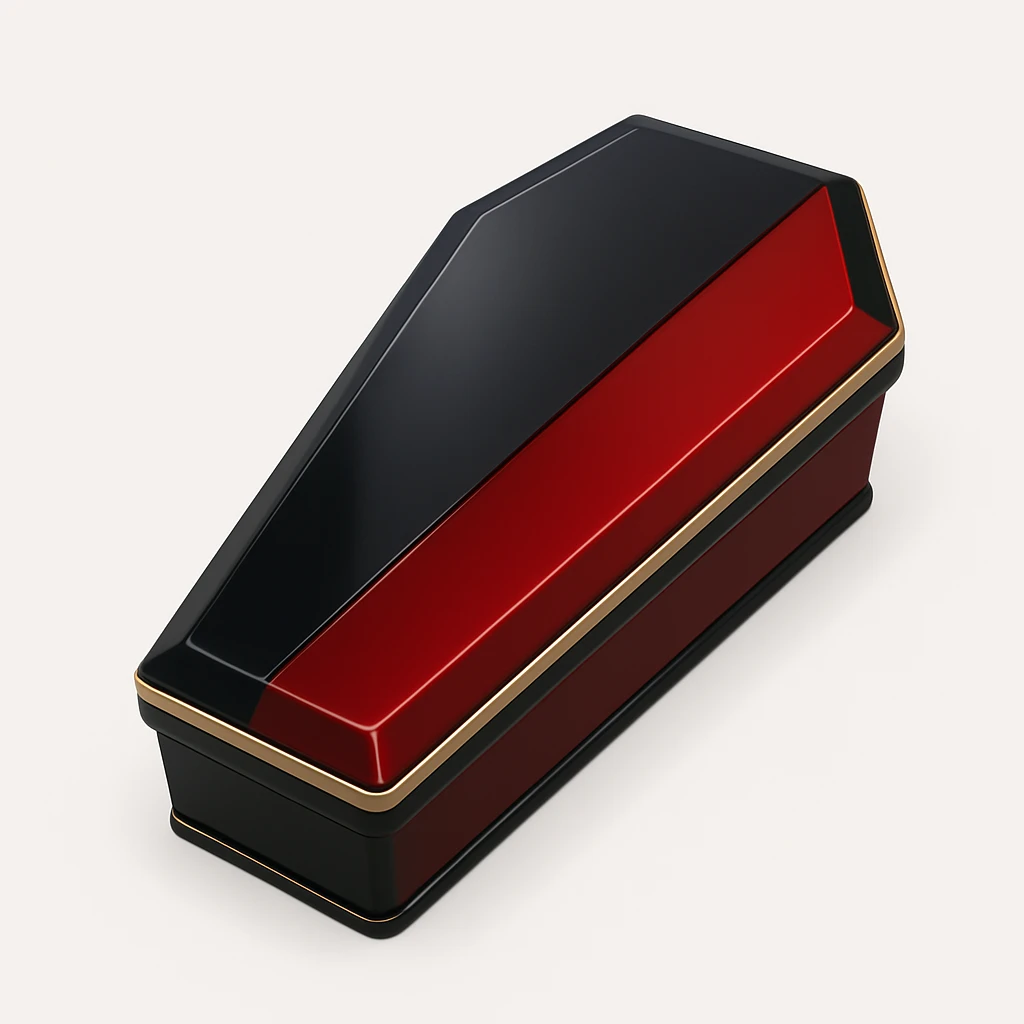 3D coffin, split diagonally black and red, glossy finish emoji