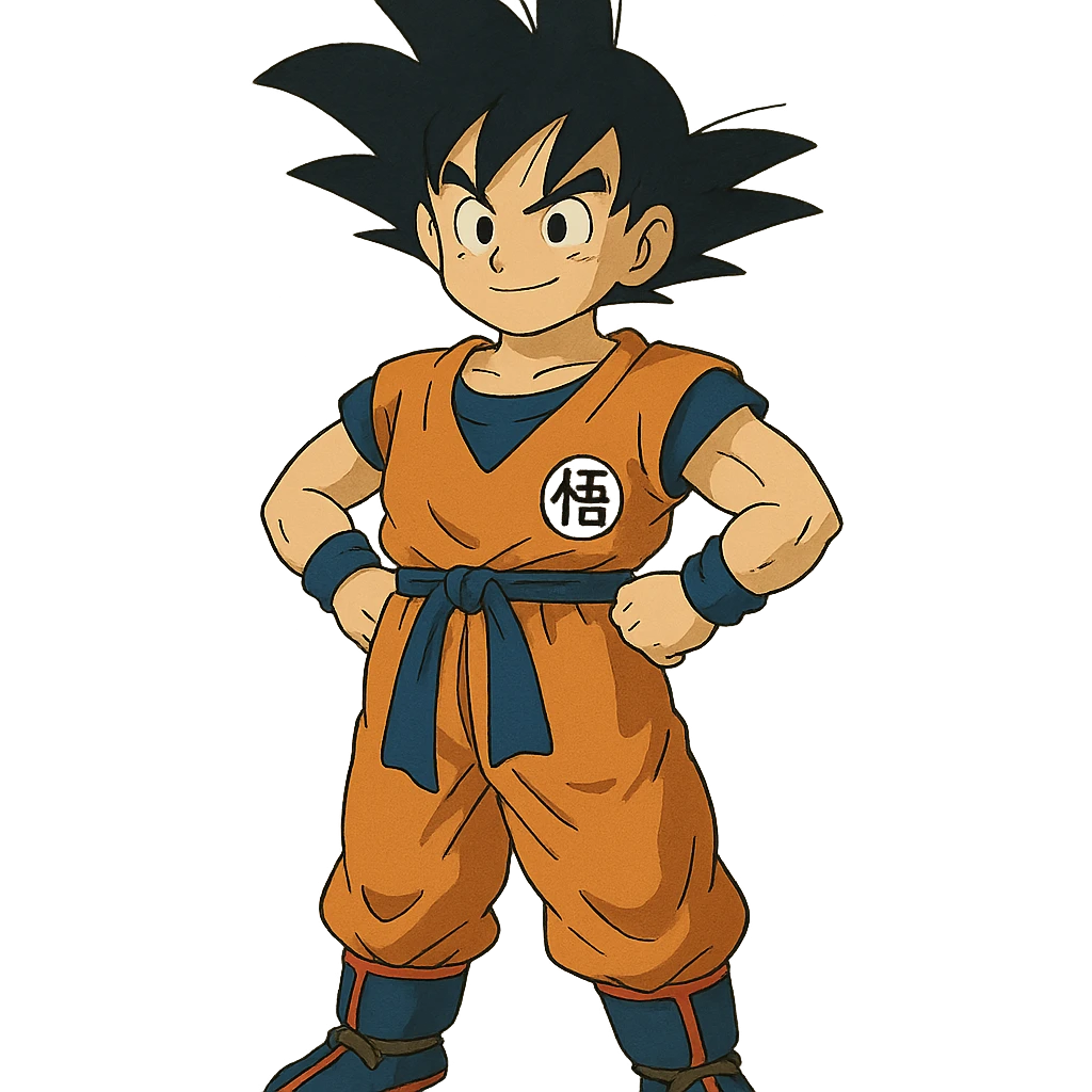 Goku in anime style, spiky hair, orange gi, confident pose emoji