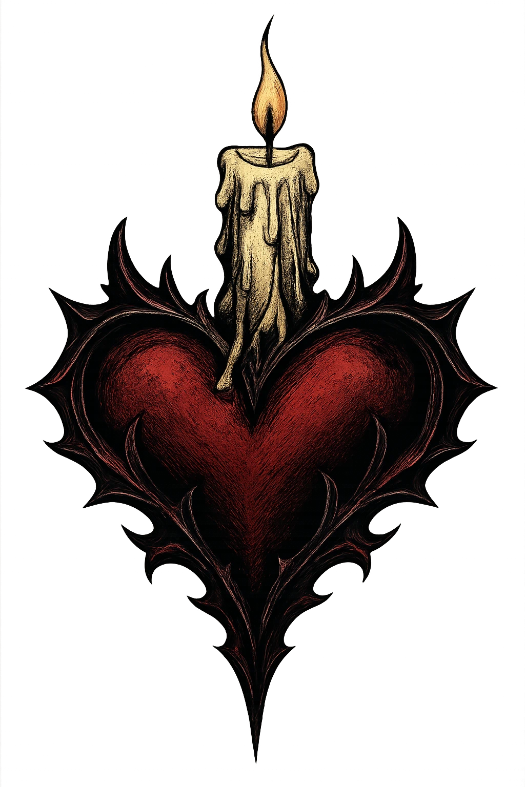 gothic style heart in black and crimson with a candle melting on top emoji