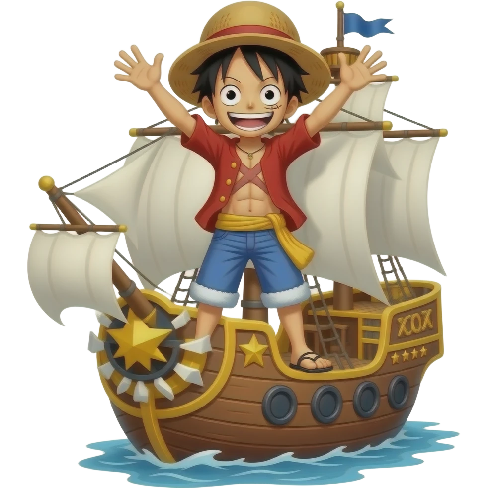 Create tom Luffy happy on top on his ship emoji