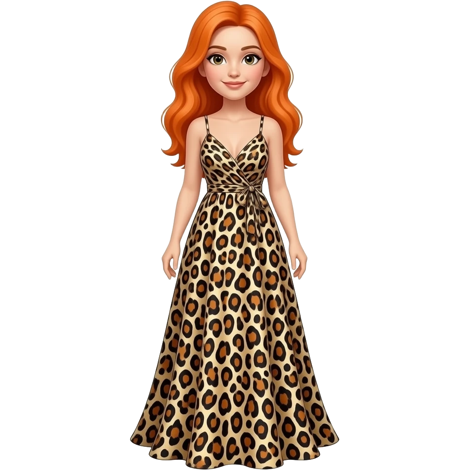 women orange hair   with a  leopard print full dress emoji
