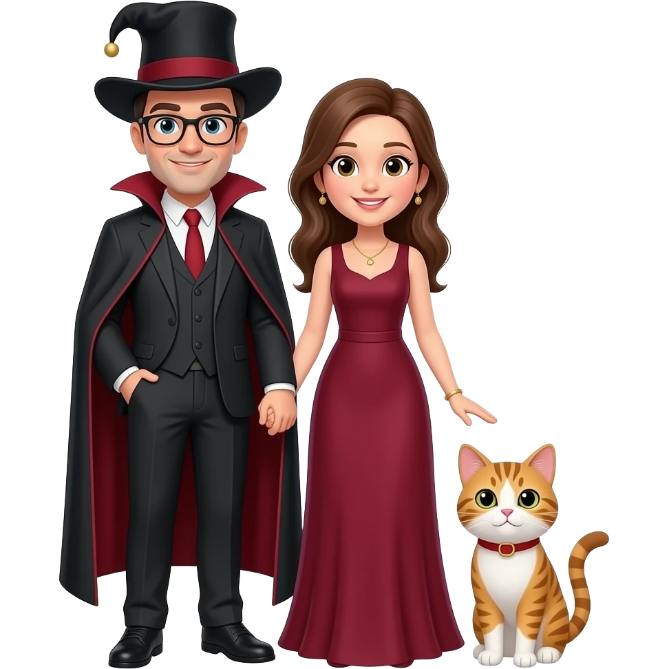 magician couple and their pet cat emoji