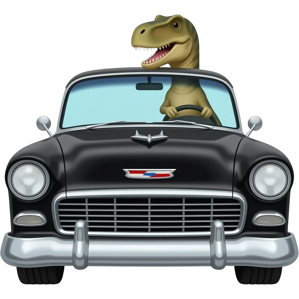 dinosaur driving black 1955 chevy emoji