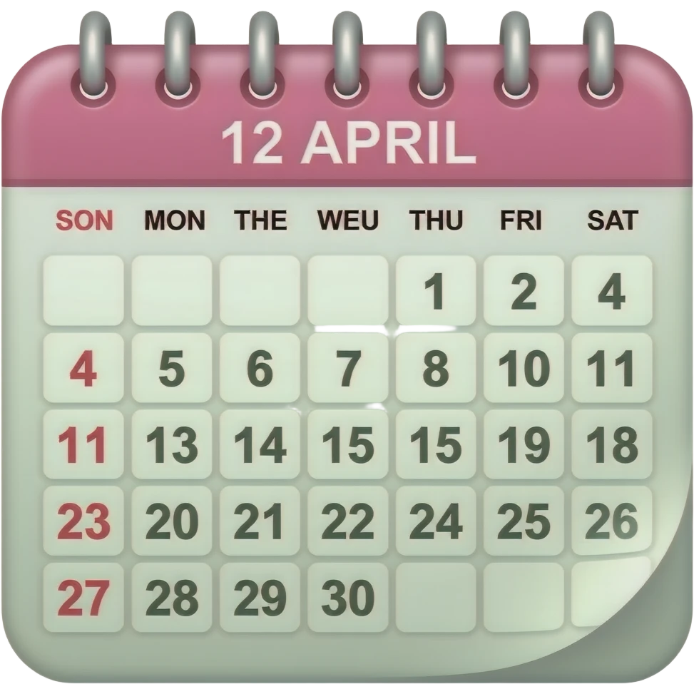 soft pink green calender 12 April, transparent background inspired by barbie colour pallete emoji