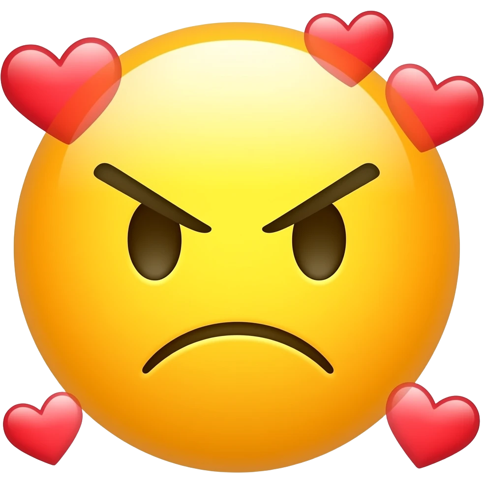 yellow emojis face angry with hearts around it emoji