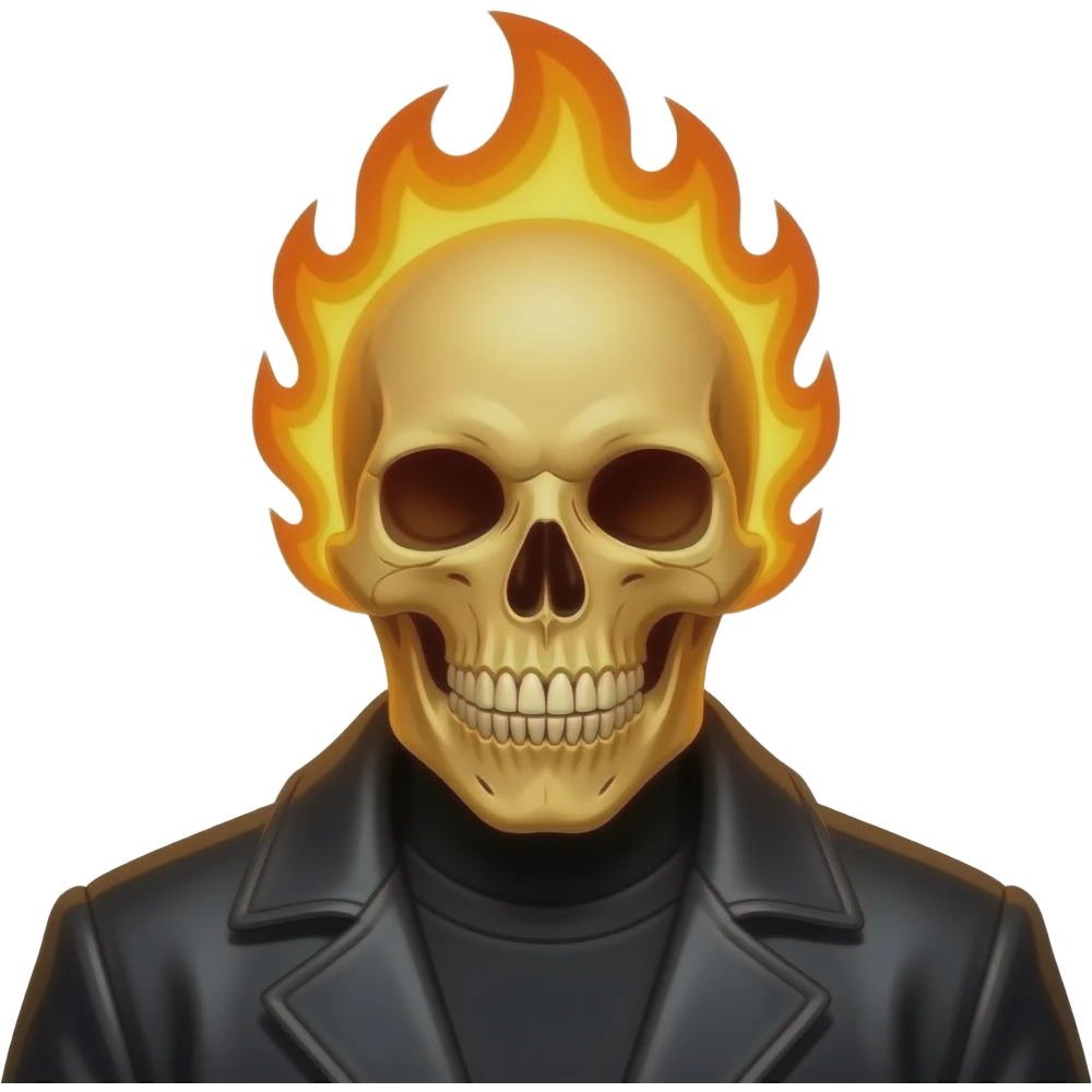 Create an emoji of  the ghost rider exactly like the movie with the full skull on fire emoji
