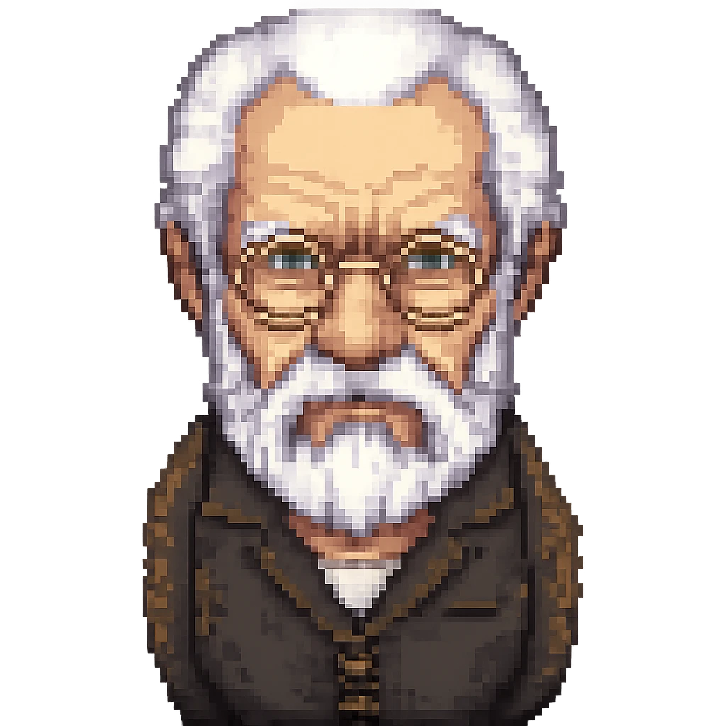 Add glasses to the grumpy old man with a beard in pixel art style. Keep the pixel art style and transparent background. emoji