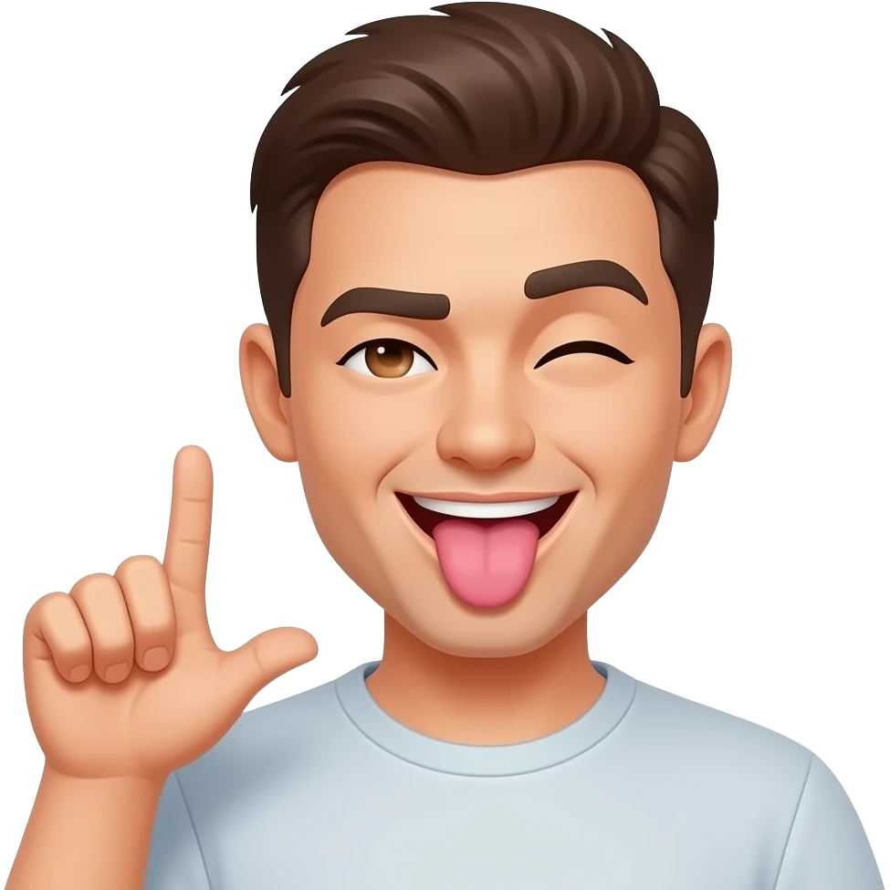 Call sign with 🤙🏻 fingers on a tongue out with wink emoji face emoji