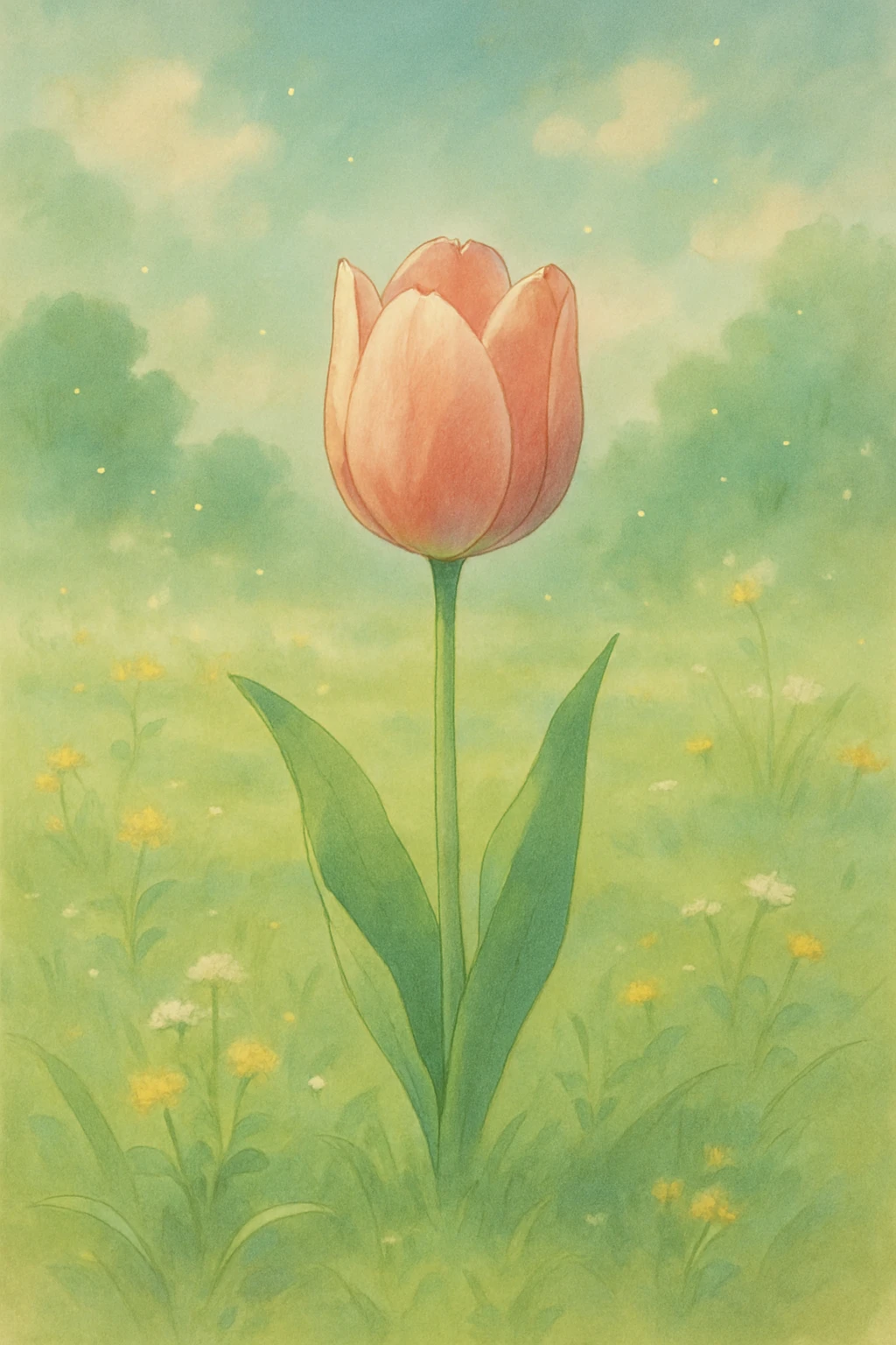 a tulip flower, natural colors, soft, fairy-like atmosphere,  emoji
