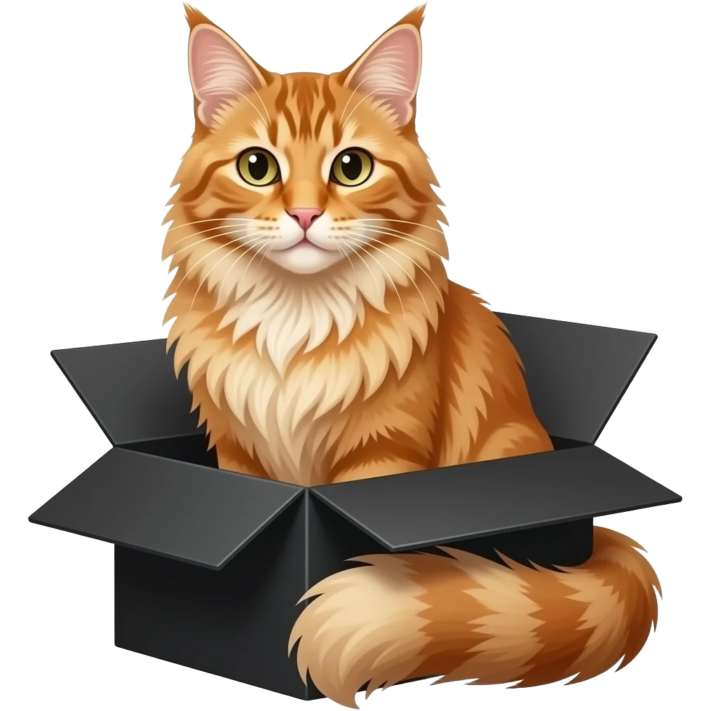 orange maine cat sitting elegantly in a black box, no tail visible emoji