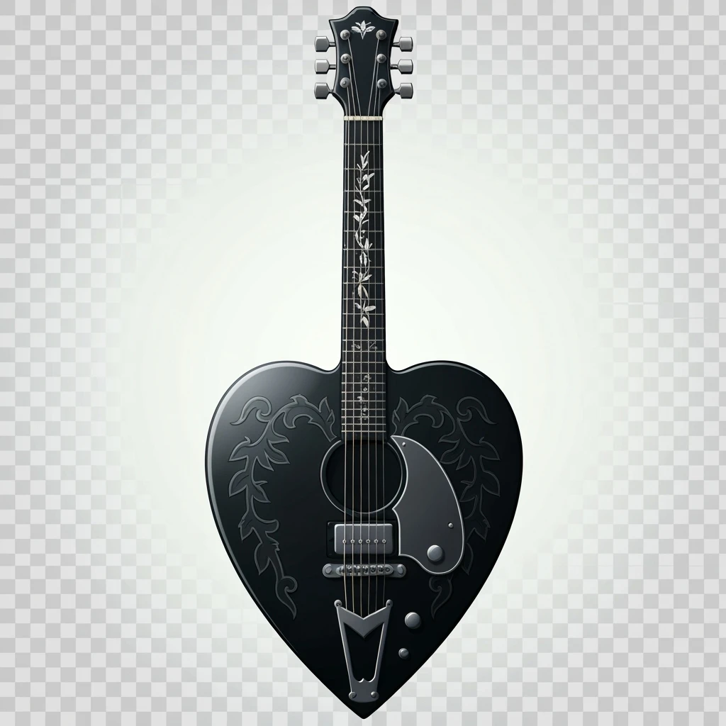 goth heart guitar, cute, expressive, minimal, transparent background emoji