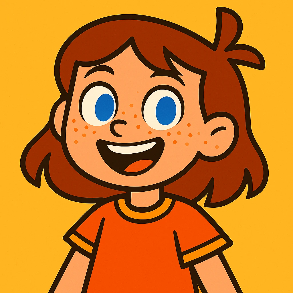 Add playful freckles to her cheeks, maintaining the vibrant toon style. emoji