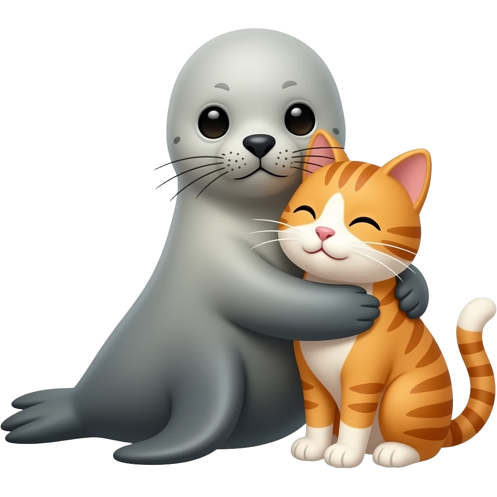 A seal hugging a cat emoji