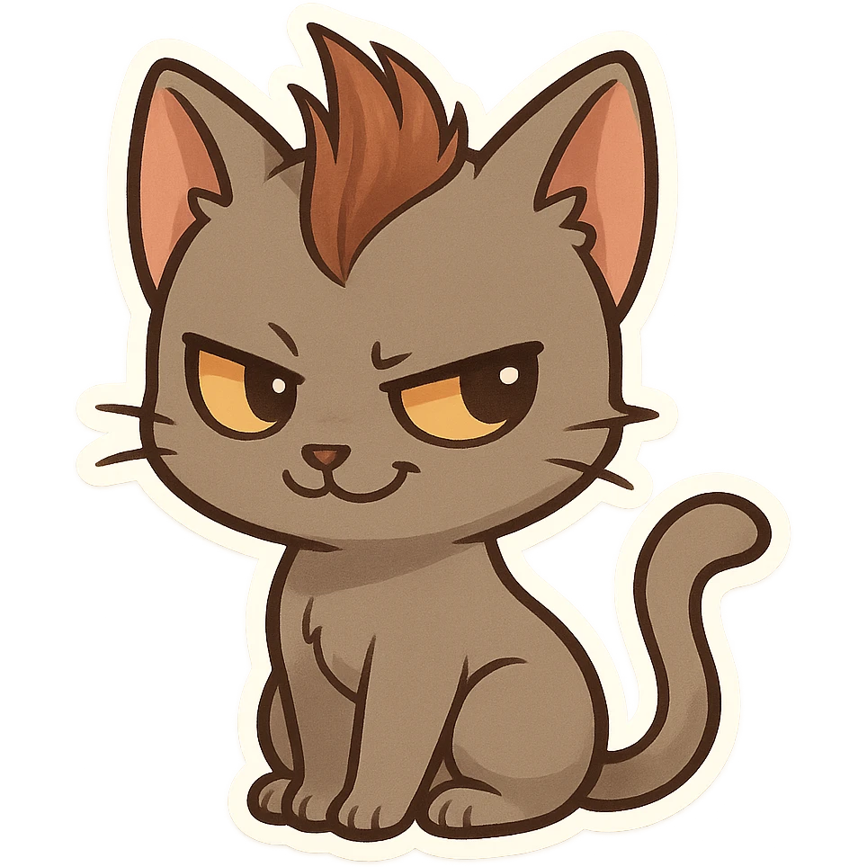 sleek cat with a weird mohawk haircut looking mischievous emoji