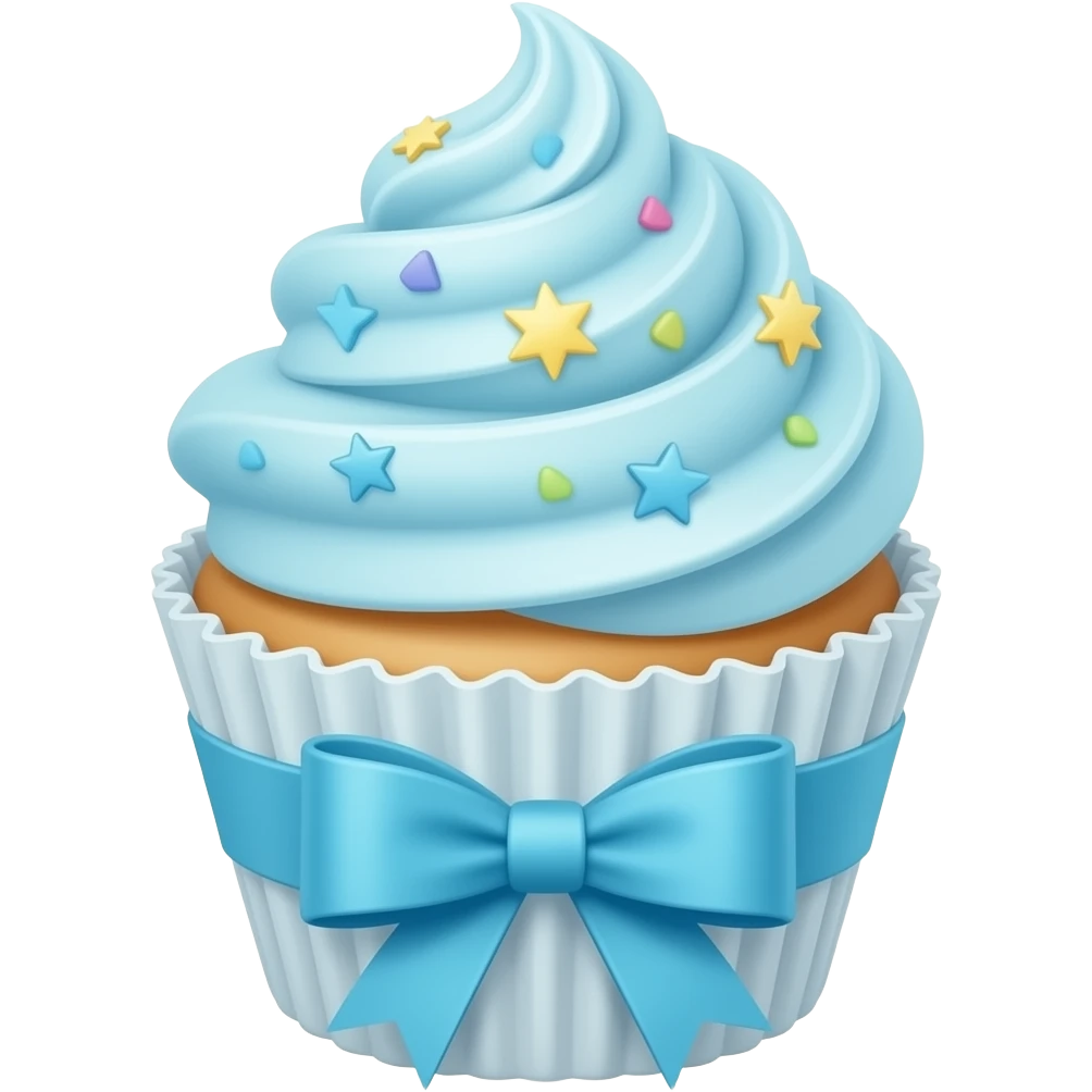 Light blue starry ribboned cupcake emoji