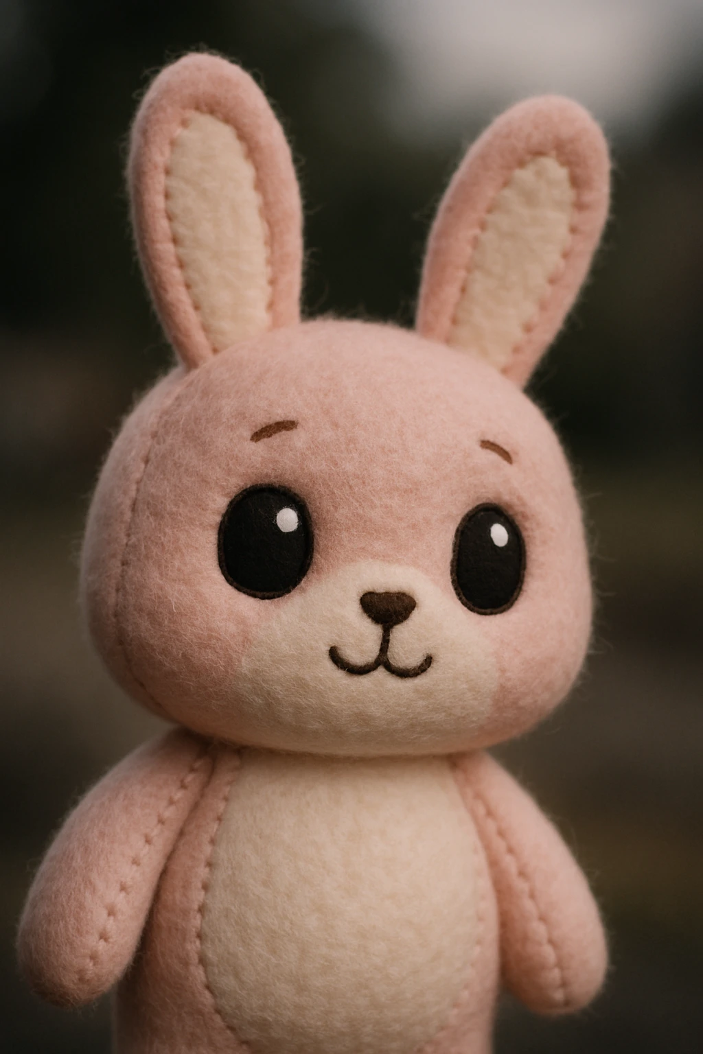 a cute bunny plush portrait, big eyes, soft fur, light pink and white emoji