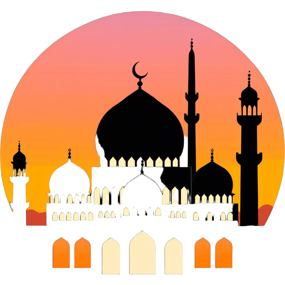 Andalusia style Islamic mosque building silhouette with a sunset behind it  emoji