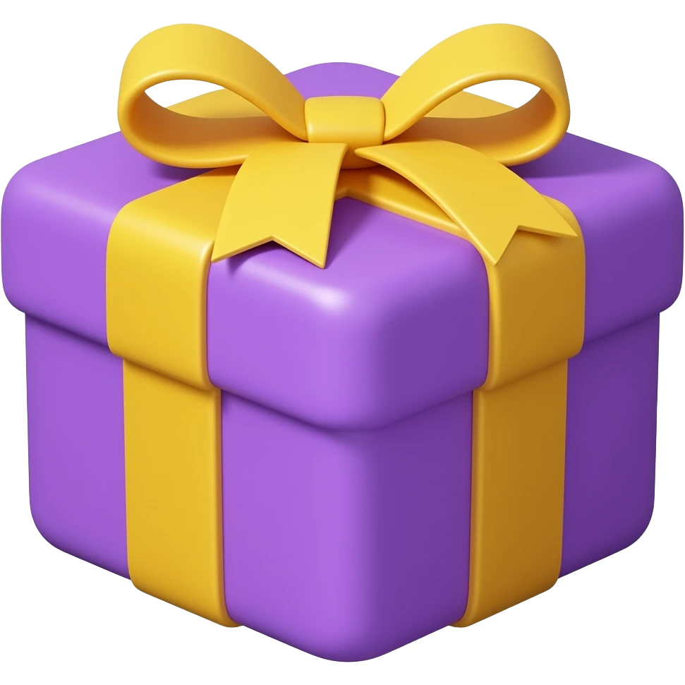 Purple and yellow wrapped gift box with ribbon bow emoji