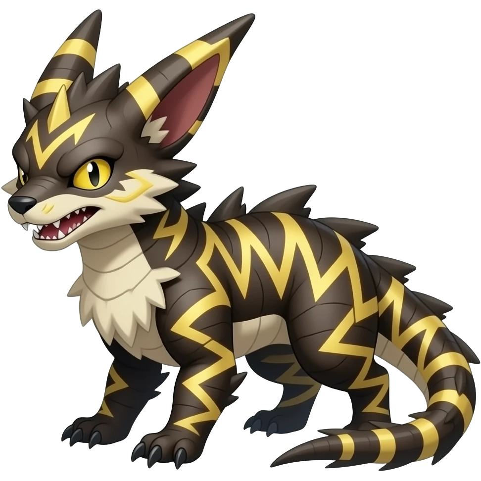 Feral Scaly Striking Slaying Badass Evil Handsome Lightning-patterned Zig-zagged buzzy fuzzy Meloetta-Renamon-Zeraora-Luxray-Cobalion-Absol-Vernid-fusion-hybrid-creature, full body emoji