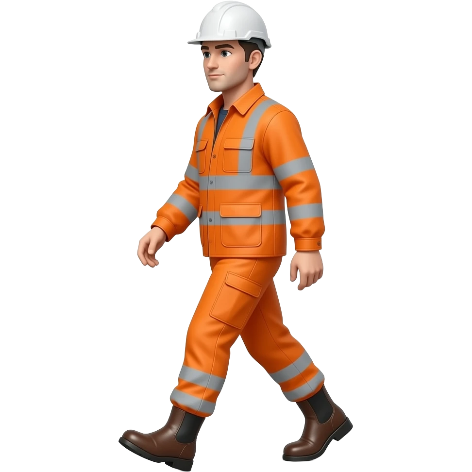 tall engineer in full Hi-vis orange clothing and leather boots walking emoji