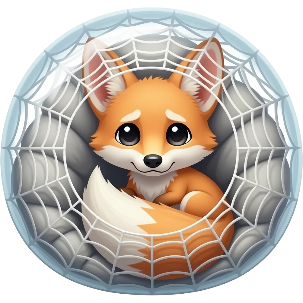 #DAA06D fennec fox worried  cocooned pod #FFFEED covered with #FFFEED huge  coating of #FFFEED slik and huge #FFFEED slik wrappings and #FFFEED webbings #FFFEED in comic style emoji