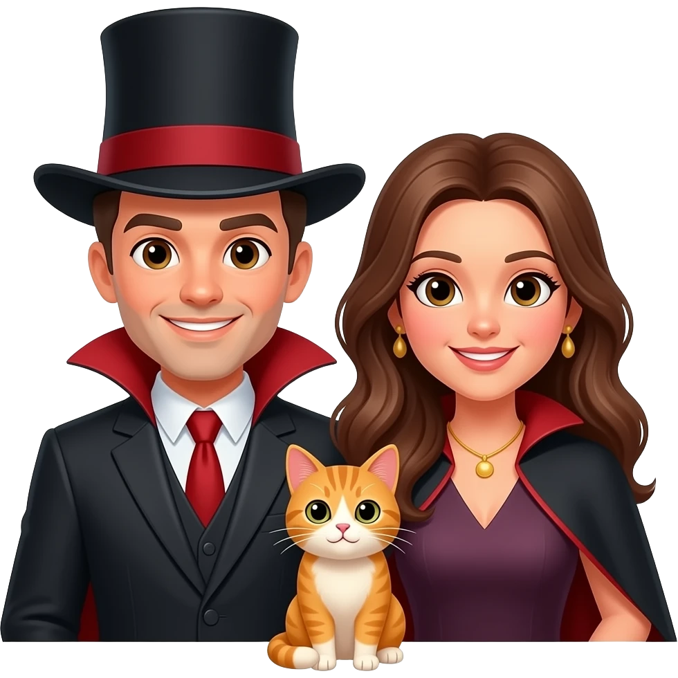magician couple and their pet cat emoji