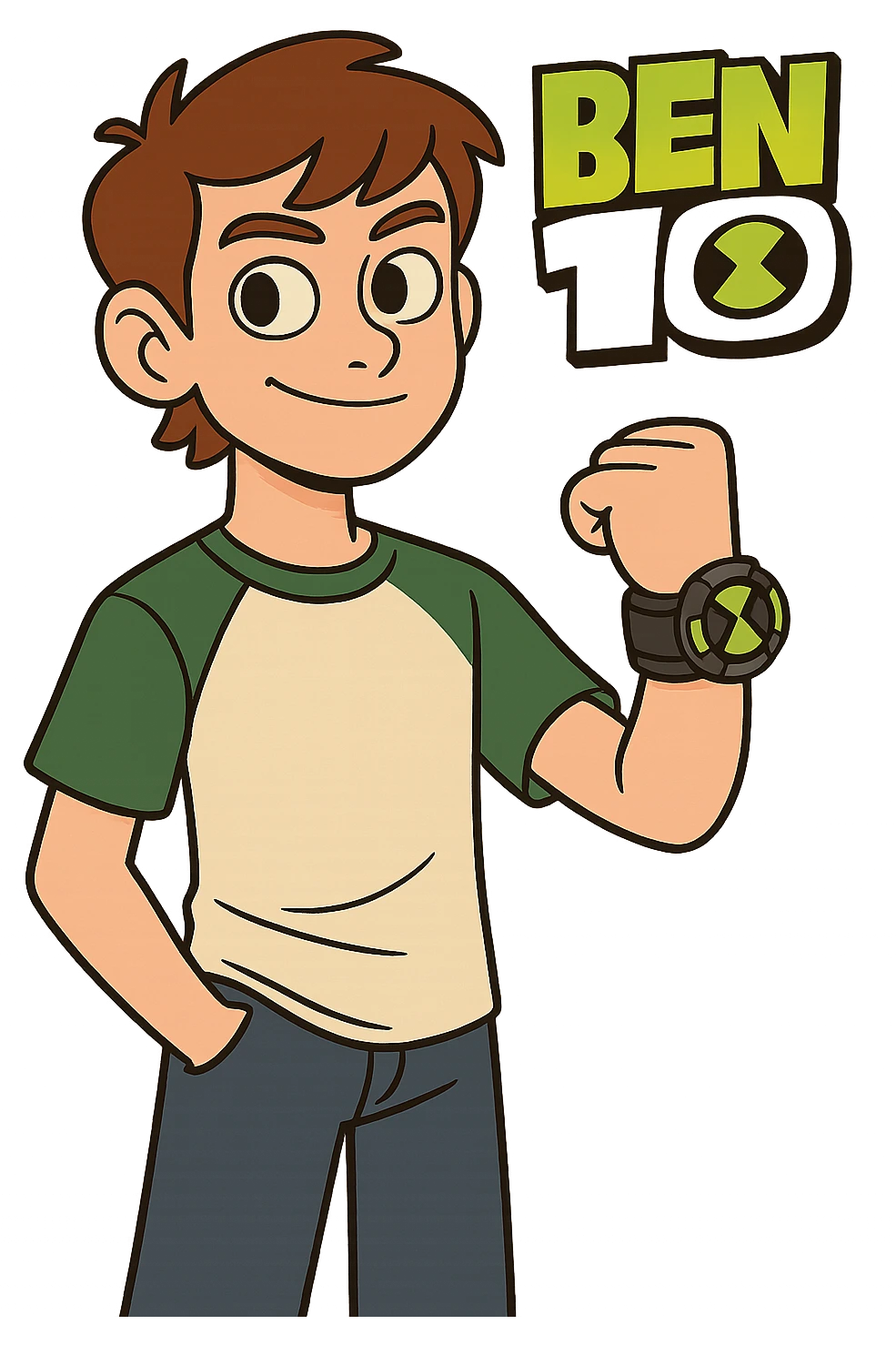 Ben 10 logo, playful and rounded font, green and yellow color scheme, cartoon style emoji