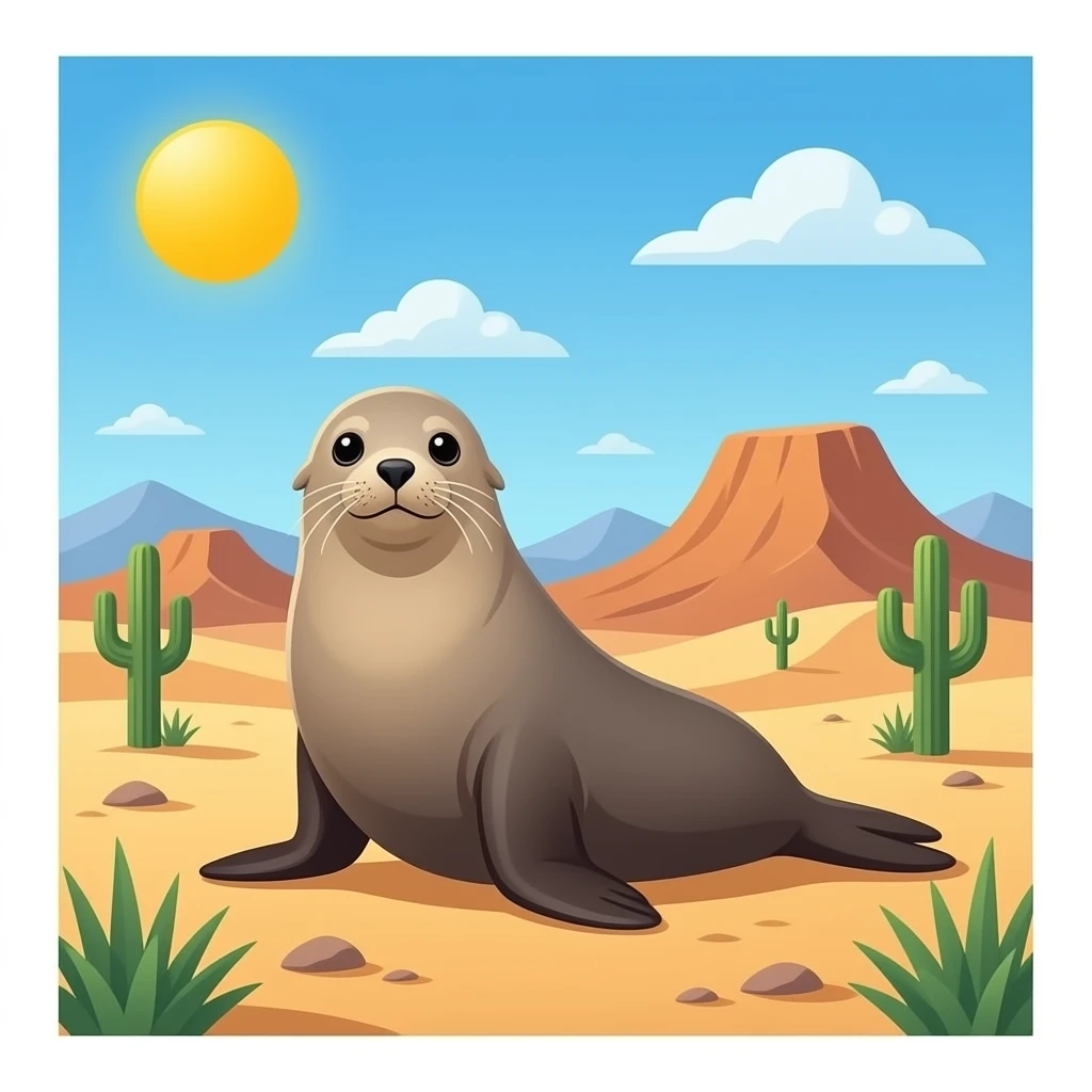 a Picture of a seal is backround is the desert emoji