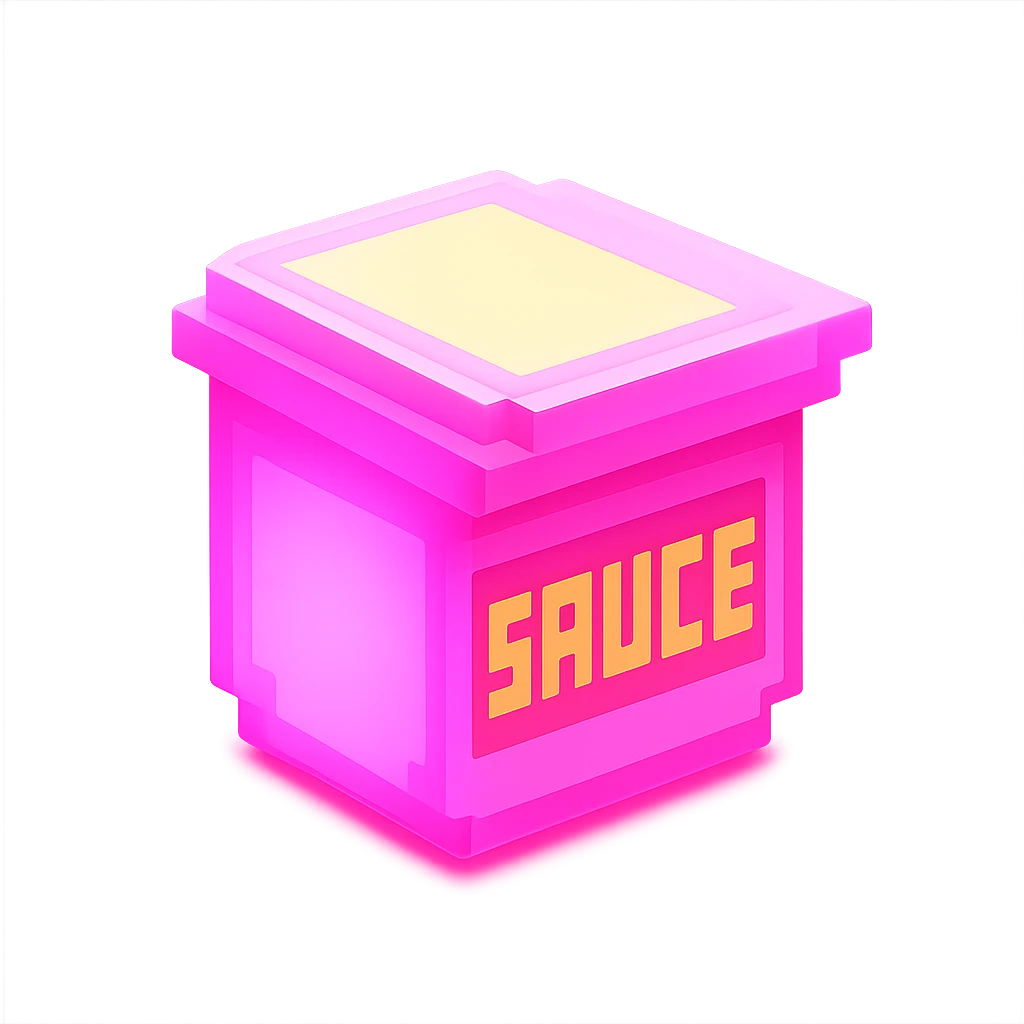 сделай соус из фастфуда розовый светящийся с надписью sauce, no background  emoji