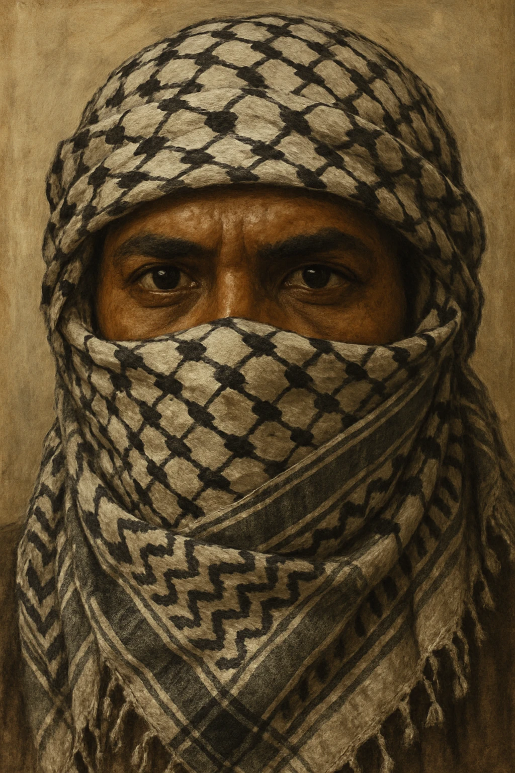 A brown man, only eyes showing, face wrapped in a Palestinian scarf (keffiyeh), traditional Palestinian style emoji