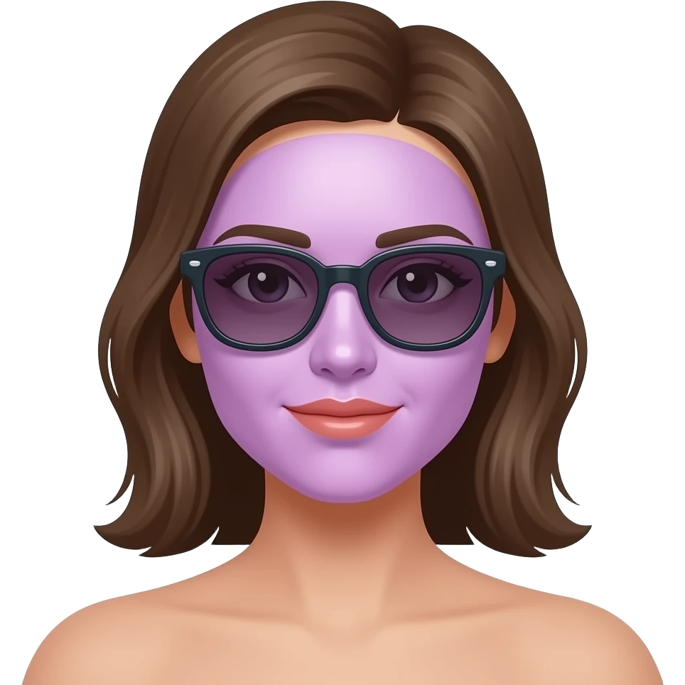 woman face fully covered light purple sunscreen and sunglass, closeup bust size emoji